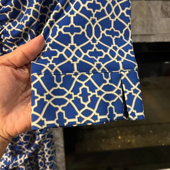 Laundry size 6 Blue Beige geometric pattern button down dress - Picture 5 of 9